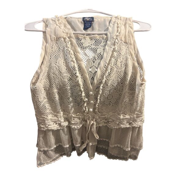 Blue Asphalt Y2K Cream Baby Doll Knit Fairycore Top Lace Pear Buttons Large - Picture 1 of 14